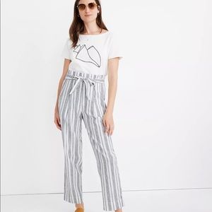 NEW madewell Linen-Cotton Paperbag Pants in Dark Baltic Stripe size:00 with tag